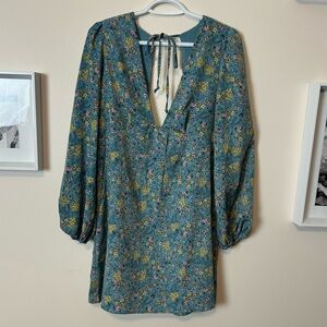 Plunging Deep V Back Cutout Boho Mini Floral Dress
